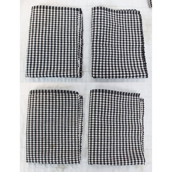 4 Pc Black Plaid Gingham Place mats Set Casual Picnic Country Classic Fabric - Picture 1 of 15